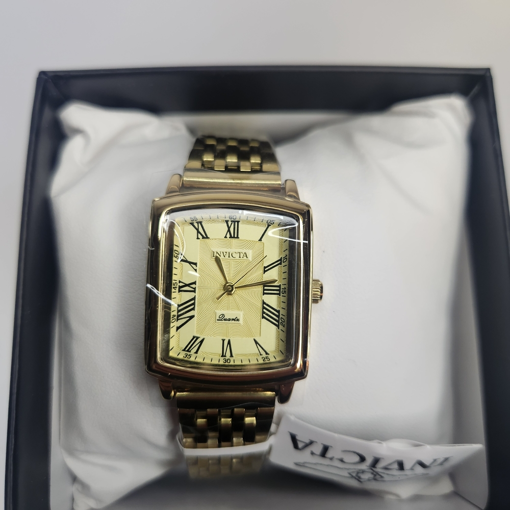 Invicta Gold Rectangular Womens Watch with Roman Numerals